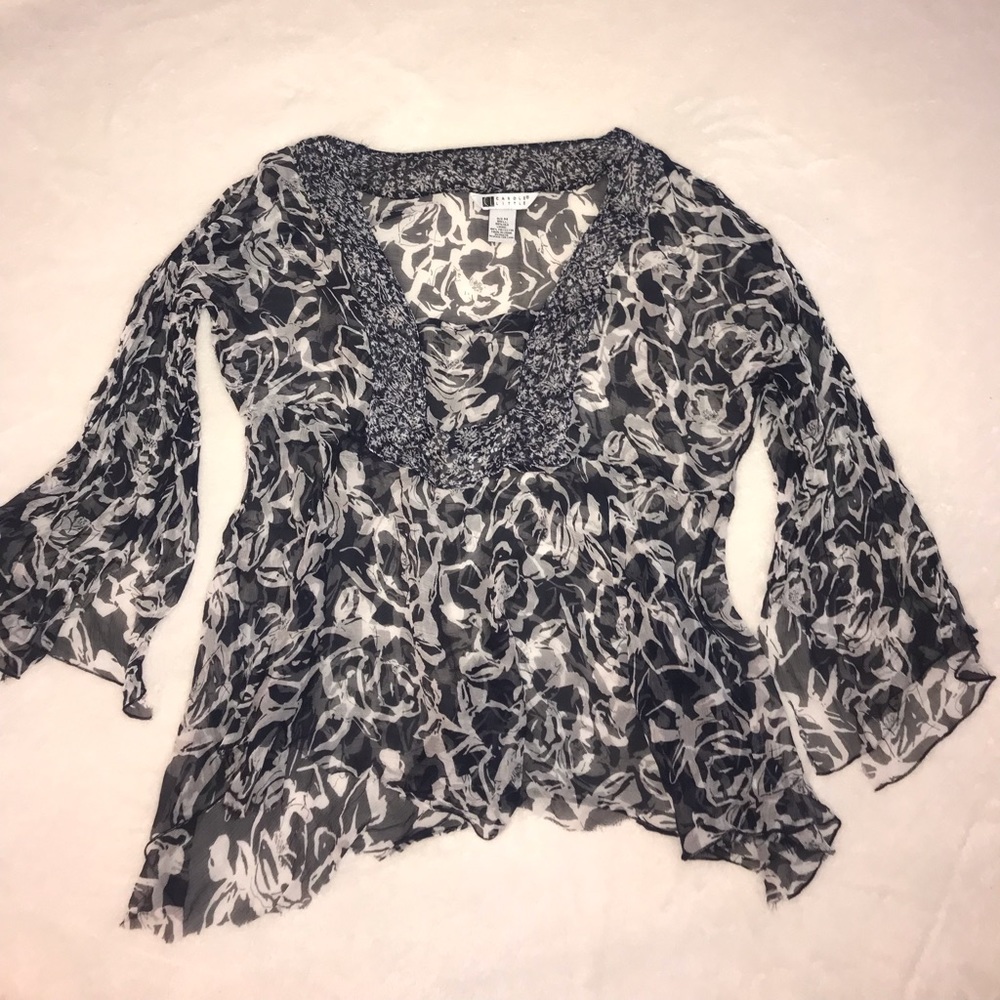 Carole Little 100% silk sheer shirt. Size M